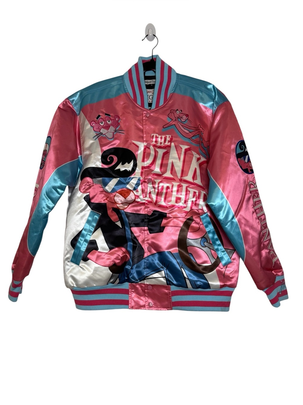 Headgear Classics Nostalgia Co. Pink Panther Satin Varsity Bomber Jacket XL NEW
